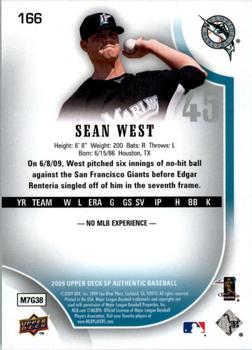 2009 SP Authentic #166 Sean West Back