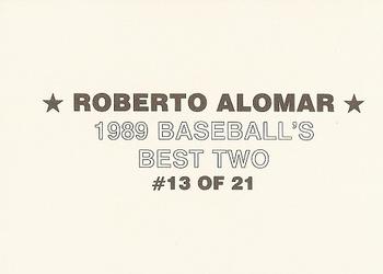 1989 Baseball's Best Two (unlicensed) #13 Roberto Alomar Back