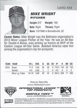 2014 Choice International League Top Prospects #28 Mike Wright Back