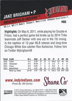 2014 Choice Indianapolis Indians #3 Jake Brigham Back