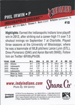 2014 Choice Indianapolis Indians #10 Phil Irwin Back