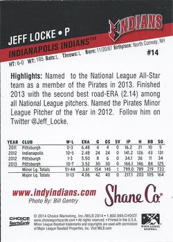 2014 Choice Indianapolis Indians #14 Jeff Locke Back