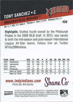 2014 Choice Indianapolis Indians #22 Tony Sanchez Back