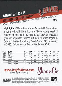 2014 Choice Indianapolis Indians #26 Adam Wilk Back