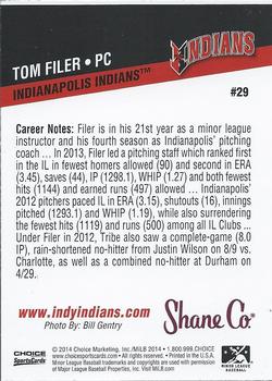 2014 Choice Indianapolis Indians #29 Tom Filer Back