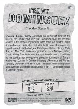 2013 Choice Huntsville Stars #26 Kenny Dominguez Back