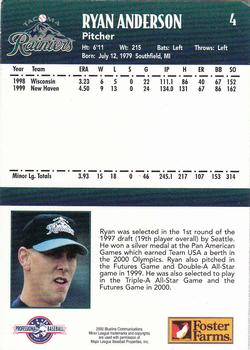 2000 Blueline Q-Cards Tacoma Rainiers #4 Ryan Anderson Back