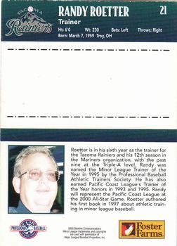 2000 Blueline Q-Cards Tacoma Rainiers #21 Randy Roetter Back