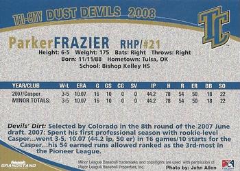 2008 Grandstand Tri-City Dust Devils #9 Parker Frazier Back