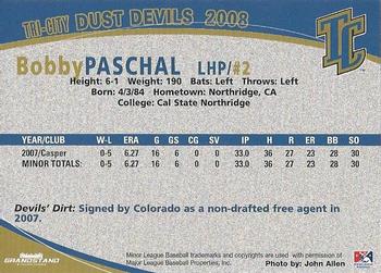 2008 Grandstand Tri-City Dust Devils #25 Bobby Paschal Back