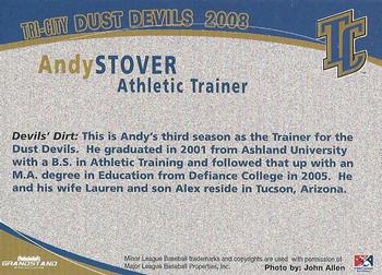 2008 Grandstand Tri-City Dust Devils #34 Andy Stover Back