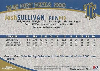 2008 Grandstand Tri-City Dust Devils #35 Josh Sullivan Back