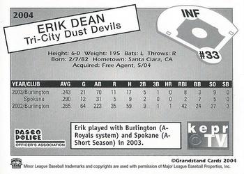 2004 Grandstand Tri-City Dust Devils #2 Erik Dean Back