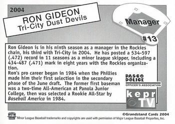 2004 Grandstand Tri-City Dust Devils #6 Ron Gideon Back