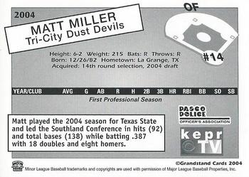 2004 Grandstand Tri-City Dust Devils #13 Matt Miller Back