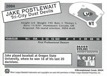 2004 Grandstand Tri-City Dust Devils #17 Jake Postlewait Back