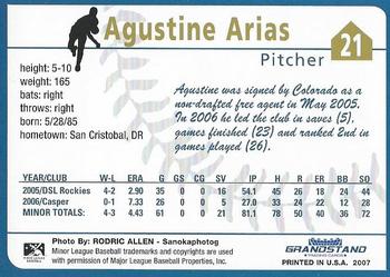 2007 Grandstand Tri-City Dust Devils #3 Agustin Arias Back