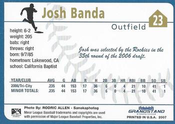 2007 Grandstand Tri-City Dust Devils #5 Josh Banda Back