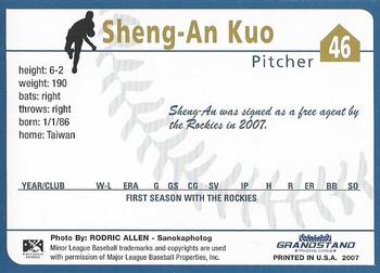 2007 Grandstand Tri-City Dust Devils #18 Sheng-An Kuo Back