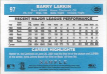 2002 Donruss Originals - Samples #97 Barry Larkin  Back
