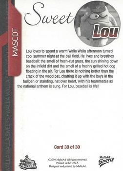 2010 MultiAd Walla Walla Sweets #30 Sweet Lou Back