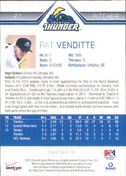 2014 Brandt Trenton Thunder #18 Pat Venditte Back