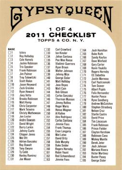 2011 Topps Gypsy Queen - Checklists Black #1 1 OF 4 Front