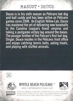 2014 Choice Myrtle Beach Pelicans #33 Deuce the Dog Back