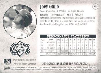 2014 Choice Carolina League Top Prospects #11 Joey Gallo Back