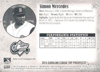 2014 Choice Carolina League Top Prospects #21 Simon Mercedes Back