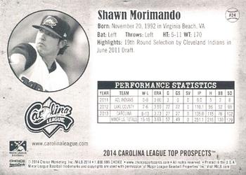 2014 Choice Carolina League Top Prospects #24 Shawn Morimando Back