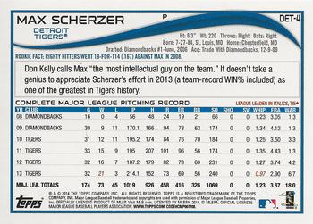 2014 Topps Detroit Tigers #DET-4 Max Scherzer Back