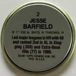 1987 Topps Coins #2 Jesse Barfield Back