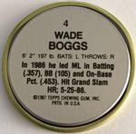1987 Topps Coins #4 Wade Boggs Back