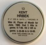 1987 Topps Coins #13 Kent Hrbek Back