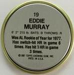 1987 Topps Coins #19 Eddie Murray Back