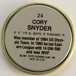 1987 Topps Coins #24 Cory Snyder Back