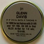 1987 Topps Coins #31 Glenn Davis Back
