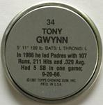1987 Topps Coins #34 Tony Gwynn Back