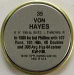 1987 Topps Coins #35 Von Hayes Back