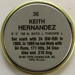 1987 Topps Coins #36 Keith Hernandez Back