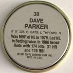 1987 Topps Coins #38 Dave Parker Back