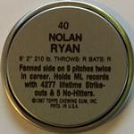 1987 Topps Coins #40 Nolan Ryan Back