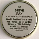 1987 Topps Coins #42 Steve Sax Back
