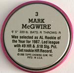 1988 Topps Coins #3 Mark McGwire Back