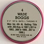 1988 Topps Coins #4 Wade Boggs Back