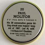 1988 Topps Coins #20 Paul Molitor Back