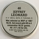 1988 Topps Coins #46 Jeffrey Leonard Back
