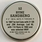 1988 Topps Coins #52 Ryne Sandberg Back