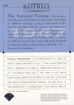 1994 Upper Deck Baseball: The American Epic - Little Debbie #LD9 Jackie Robinson Back